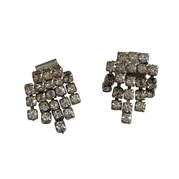 Vintage 50s Small Silver Rhinestone Fall Shoe Purse Accessory Clips Bridal - Picture 5 of 7